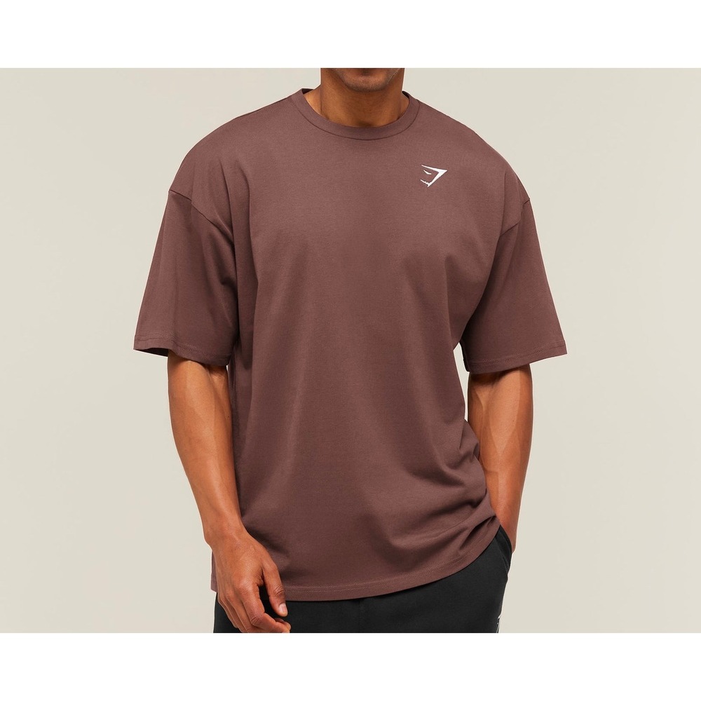 Gymshark Crest Oversized T-Shirt Brown Cotton Gym Top